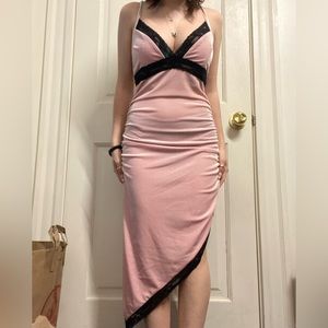Long Velour Asymmetrical Dress with Lace